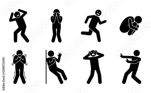 Fotografie Fear and Anxiety Stick Figures Collection: Emotional Distress, Panic, and Stress Icons