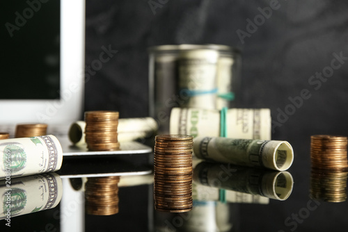 Golden coins with dollars o...