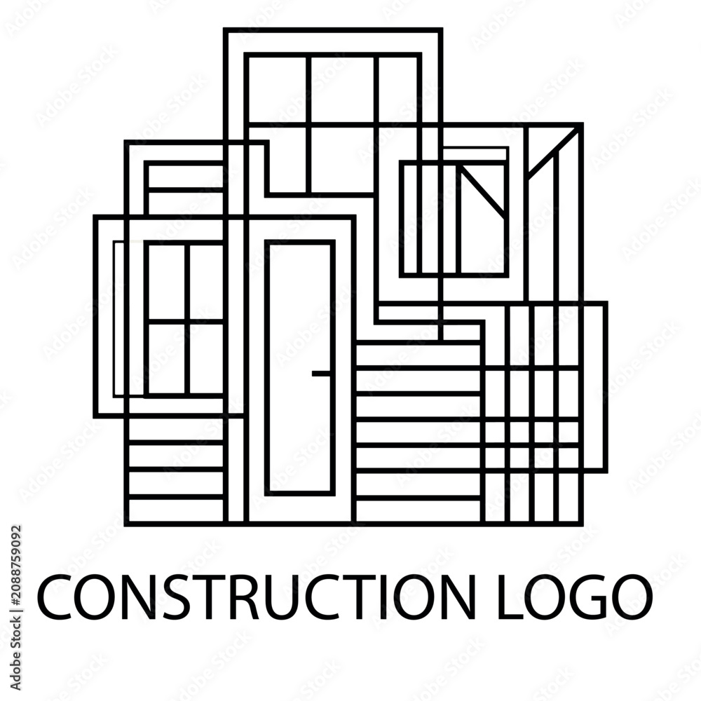 Obraz premium Modern Window and Door Construction Logo Vector Illustration with Minimalist Monoline Architectural Frame Design