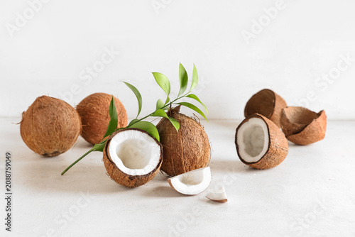 Fresh coconuts and leaves o...