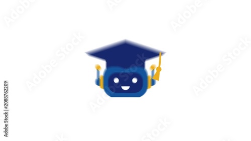 Animated Robot Graduate Icon Appearing on Screen for Ai Education and Technology Learning