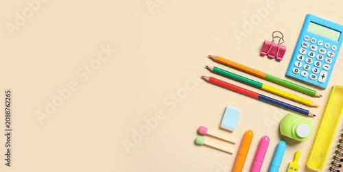 Colorful school supplies on...