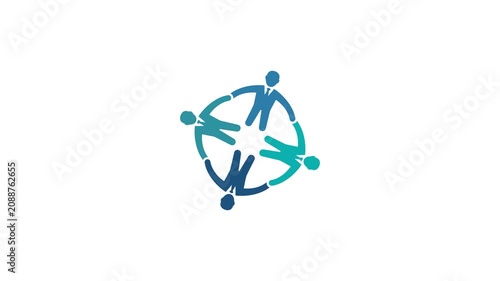 Teamwork Concept Animation with Abstract Business People Figures Uniting in a Rotating Circle