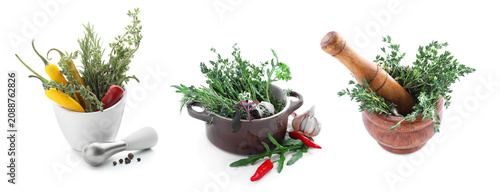 Fresh herbs and chili peppe...