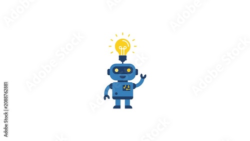 Robot Animation Displaying an Idea Forming with a Lightbulb Illuminating Above Its Head