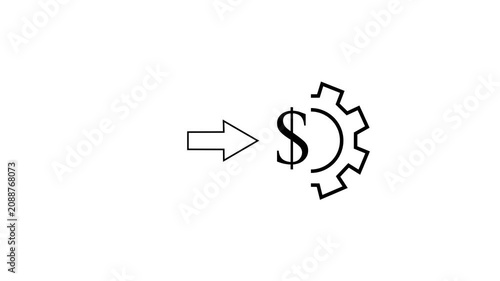 Black Minimalist Financial Management Icon  - Arrow Pointing at Dollar Sign and Rotating Gear on White Background. Abstract Financial System Icon - Animation  Gear, Dollar Symbol, and Arrow Loop