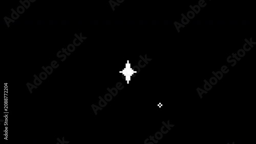 Pixel art sparkling winking stars. Pixelated fierworks in retro 8 bit arcade game style. 4K footage with alpha channel
