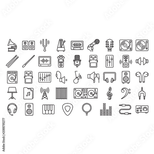 Audio Thin Line Icons audio sound music speaker Editable Stroke Vector Set