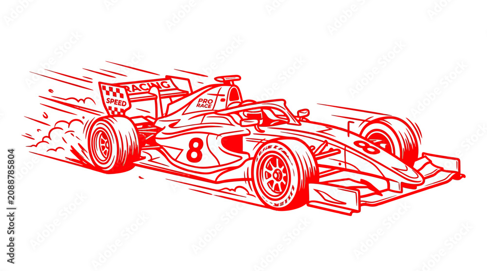 Obraz premium Red Formula 1 Race Car Speeding - Dynamic Illustration