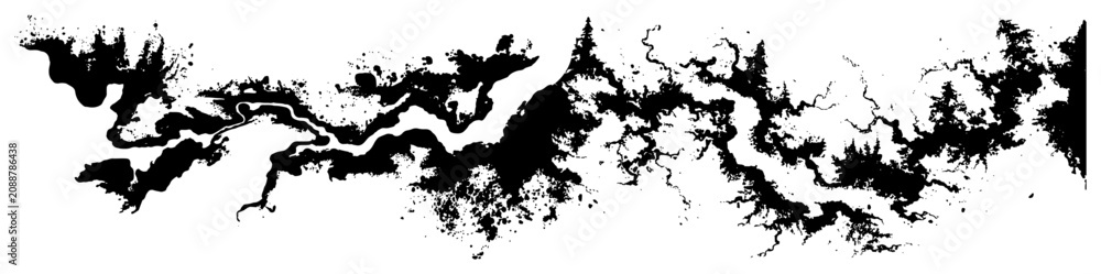 Fototapeta premium Horizontal Abstract Grunge Crack and Root System, Organic Branch Ink Splatter Banner, Distressed Vein Texture Vector Illustration