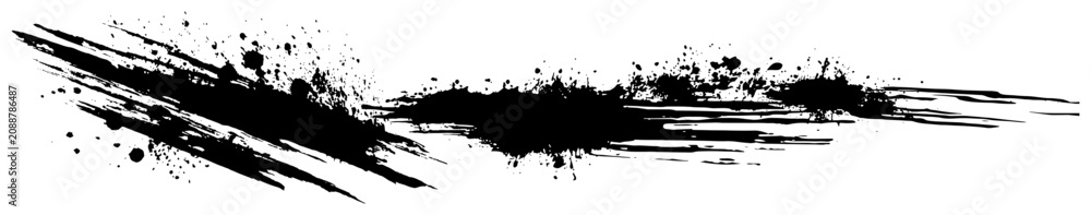 Obraz premium Dynamic Diagonal Brush Strokes with Ink Splatters, Fast Speed Lines Abstract Banner, Grunge Sport Action Graphic Element Vector