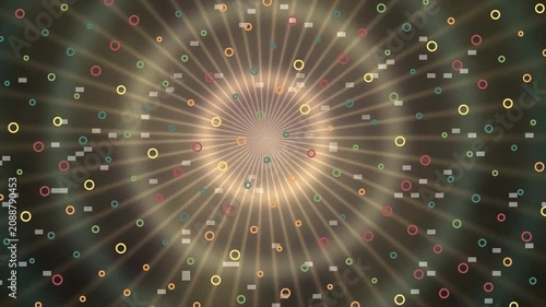 Abstract Digital Burst Exploding into Colorful Circles and Lines in a Radial Light Show