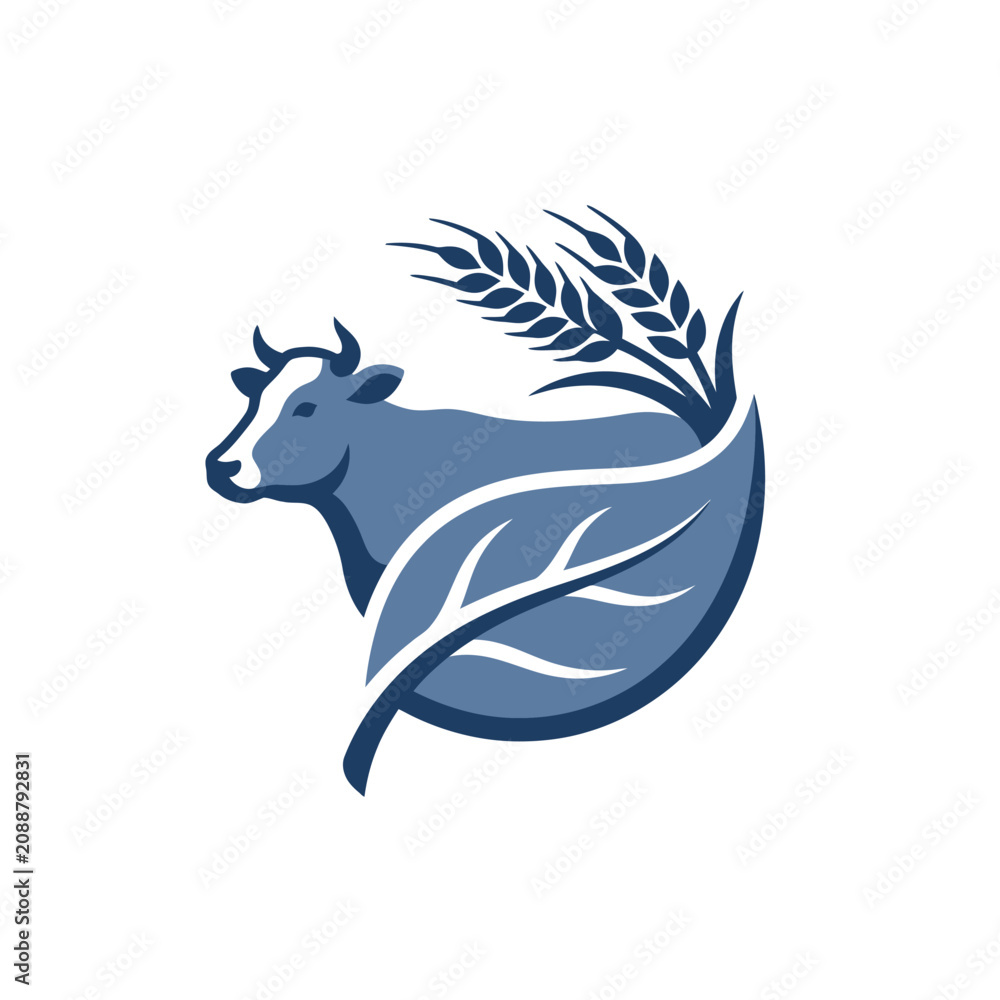 Fototapeta premium Cow with leaf and wheat illustration.