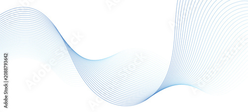 Fotografie Abstract Blue Guilloche Wave Background, Dynamic Digital Thin Curved Lines Textu