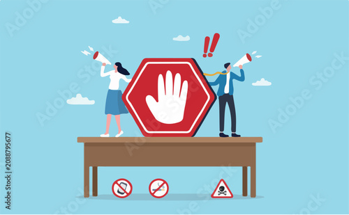 Schilderij op canvas Forbidden warning, prohibition, don't do or stop rule, false or restriction, dan