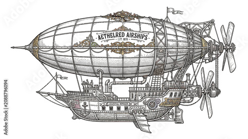 Foto Steampunk Airship Illustration - Vintage Blimp Design
