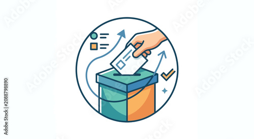Hand casts vote in ballot box, election concept, successful outcome