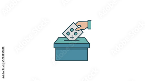 Hand dropping ballot into election vote box icon