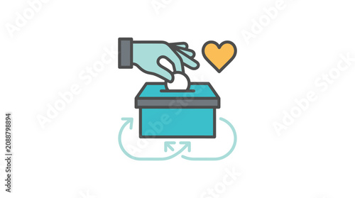 Hand Donating Coin to Charity Box with Heart Icon