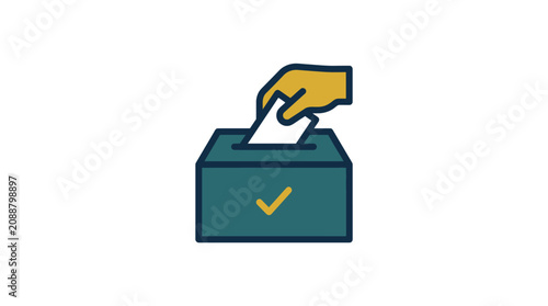 Hand dropping ballot paper into ballot box, voting icon