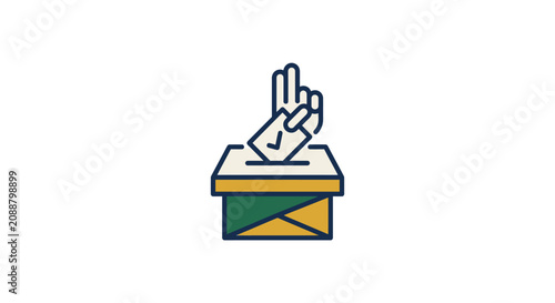 Hand casts vote into ballot box, election concept
