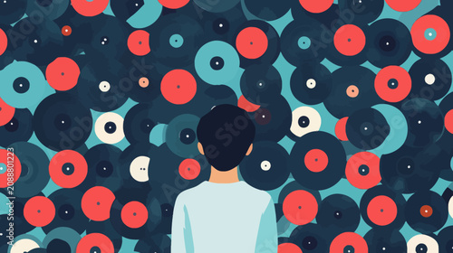 Person looking at abstract colorful circular pattern