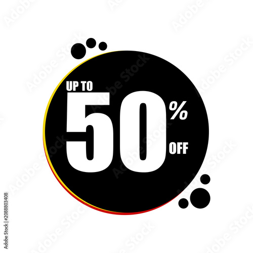 Up to 50 Percent Off Sale Badge Vector, Discount Sticker, Promotional Offer Label, Black Circle Sale Banner