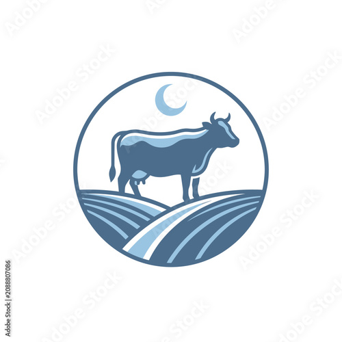 Cow standing on rolling hills landscape.