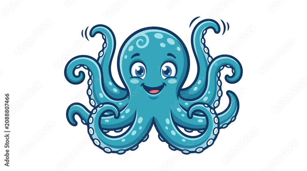 Obraz premium Cute Cartoon Octopus Character with Smiling Expression.