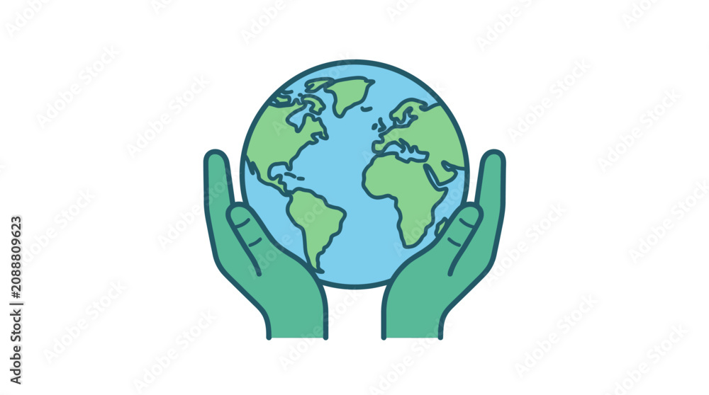 Fototapeta premium Hands Holding Planet Earth Globe Icon
