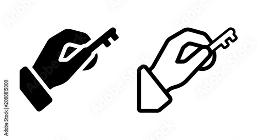 Hand holding key icon set for access and security concepts in two styles
