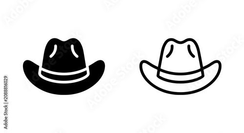 Tableau sur toile Western cowboy hat icon set in black and white with accessory headwear clothing