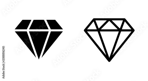 Cuadro en lienzo Diamond gemstone icon set in black silhouette and outline styles with gemstone