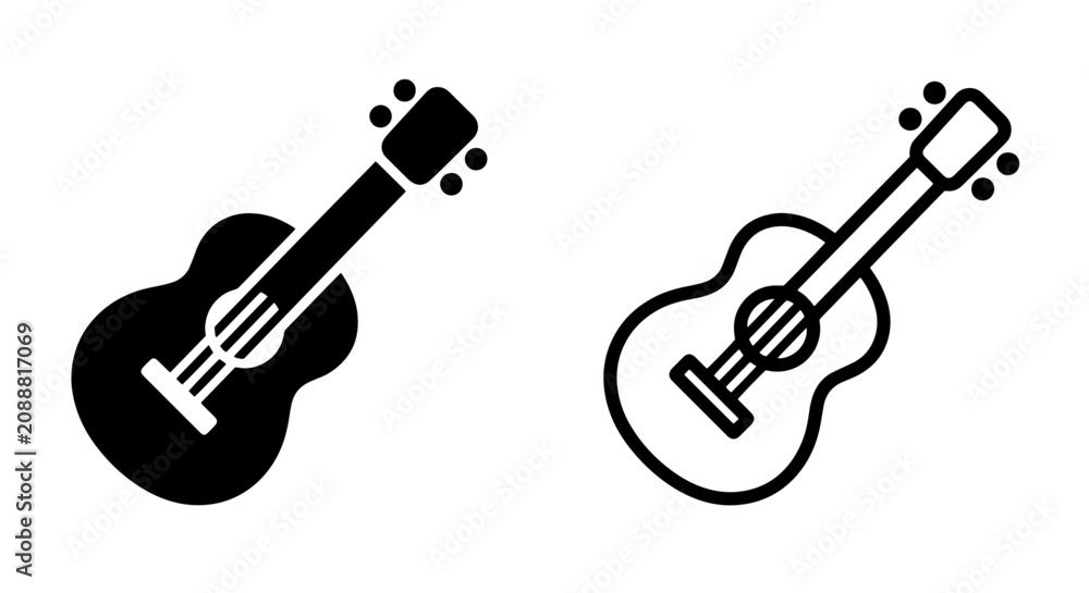 Fototapeta premium Set of acoustic guitar icons in flat and linear design styles with acoustic, isolated