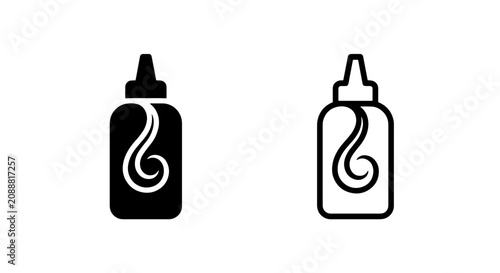 Photos Squeeze bottle icon with swirl design in solid and outline styles, condiment