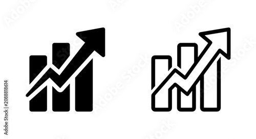 Tableau sur toile Business growth financial bar chart icons with rising arrow trend business incre