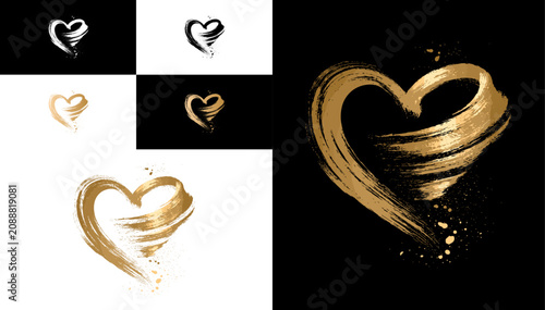 Gold Brush Heart Icon – Luxury Love Symbol, Hand Painted Brush Stroke Vector