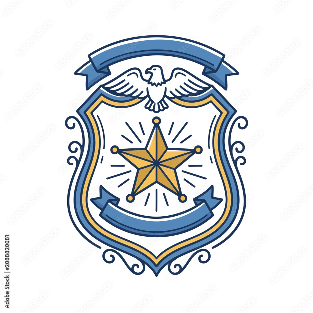 Obraz premium Police Shield Badge Illustration with American Eagle and Gold Star