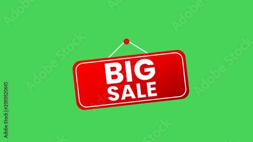 Animated Big Sale Sign Swinging on Green Background Loop