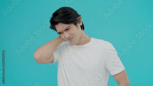 office syndromes, man massaging neck pain due to work and using a computer, digital composite of a focused spine of neck pain and shoulder pain symptoms , injuries, health care, medical, myositis