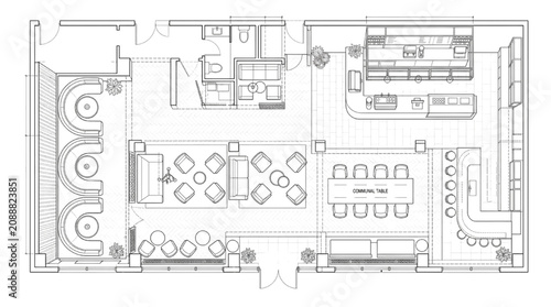 Restaurant Cafe Lounge Floor Plan Layout CAD Block Top View Drawing