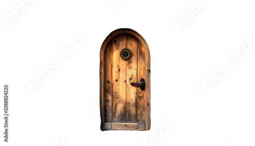 Rustic Wooden Arch Door With Metal Detail Isolated Image