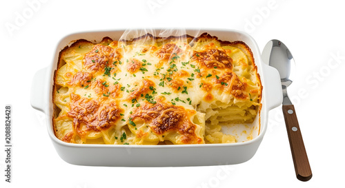 Scalloped Potatoes Au Gratin With Golden Cheese And Parsley Isolated