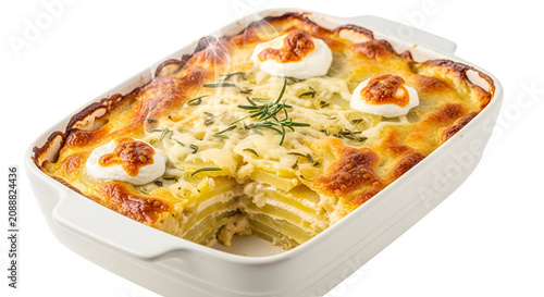 Scalloped Potatoes Gratin with Golden Crust and Three Egg Toppings