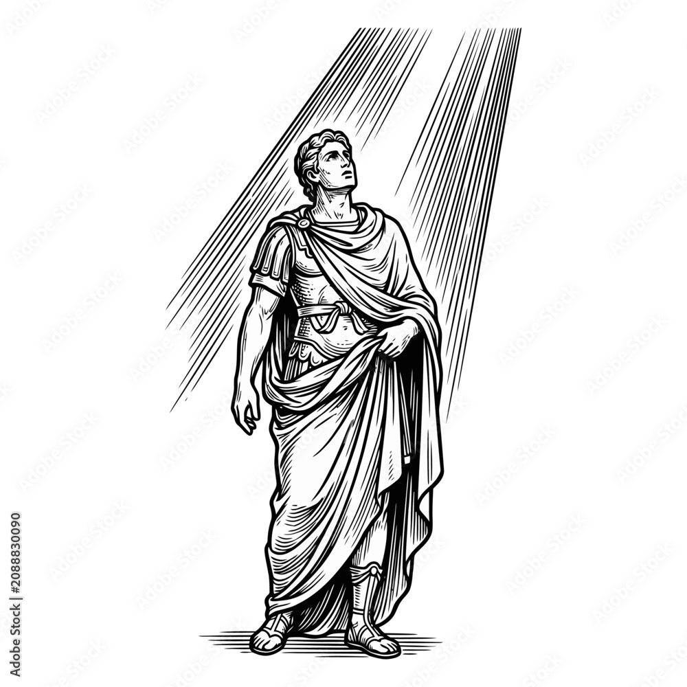 Fototapeta premium Roman emperor figure standing under divine light rays