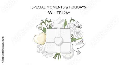 Obraz na płótnie White Day gift box with flowers.