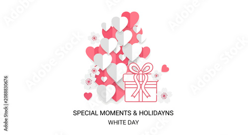 Bilde på lerret White Day Gift Box with Hearts.