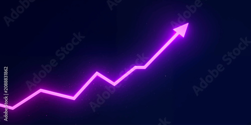 Neon magenta rising arrow graph on dark background representing business growth