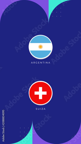 Konstfotografi Banner vertical de partido de fútbol Argentina vs Suiza con banderas nacionales
