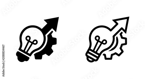 Gear and lightbulb icon set for business innovation and strategic idea generation